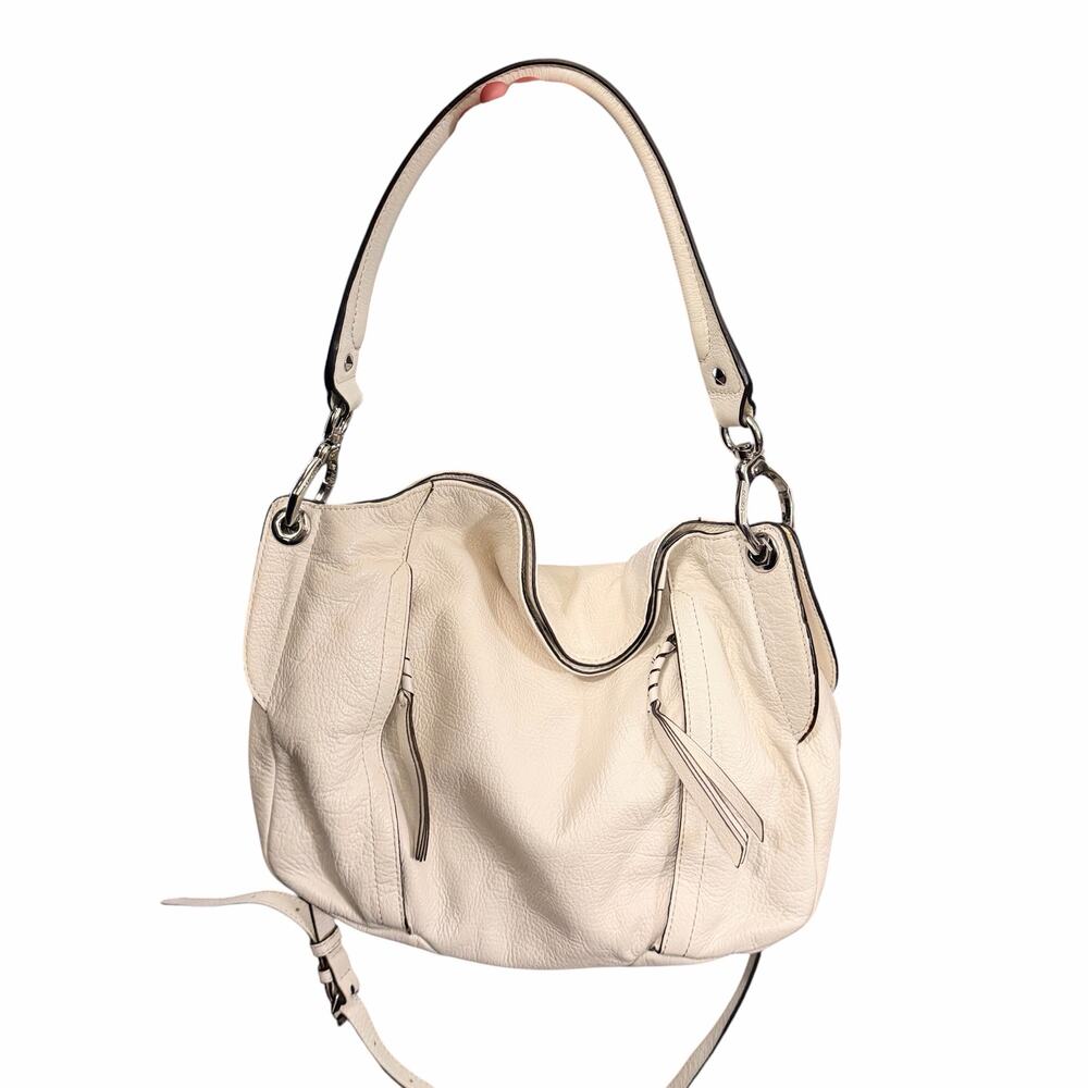 orYANY Winter White Pebbled Leather Hobo Crossbody Tassel Bag
